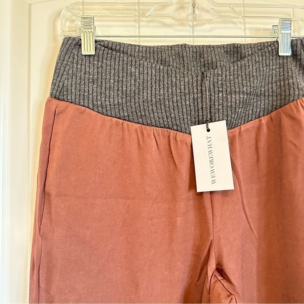 NWT WeWoreWhat low rise pant in cacao - ribbed stretch waist wide leg, women’s S - Picture 2 of 10